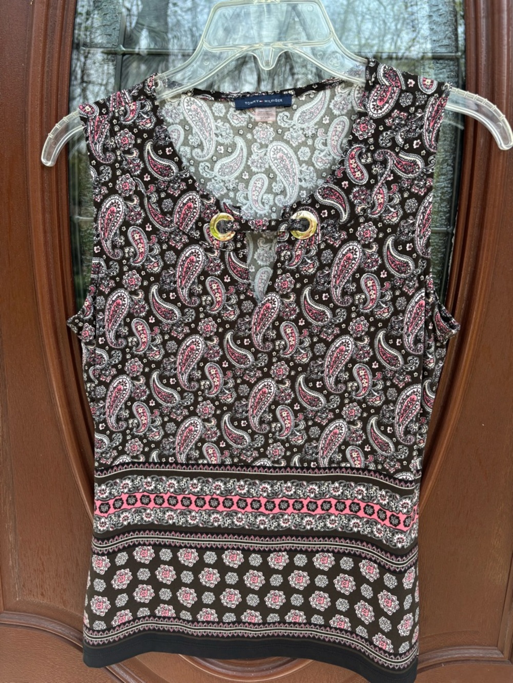 Tommy Hilfiger Brown Paisley Tank Top with Pink and Cream Accents